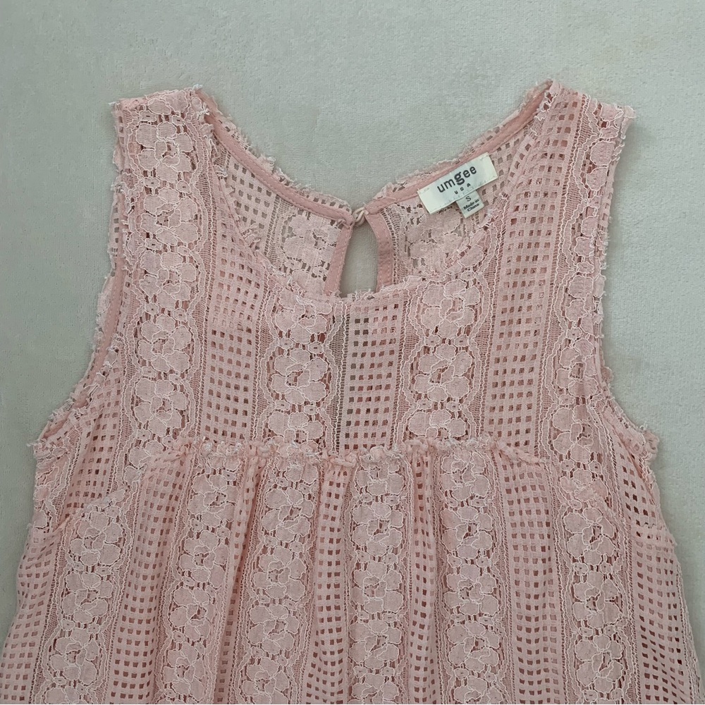UMGEE Women’s Sleeveless Shift Dress Light Peach Delicate Rough Cut Lace Lined S - Picture 7 of 11